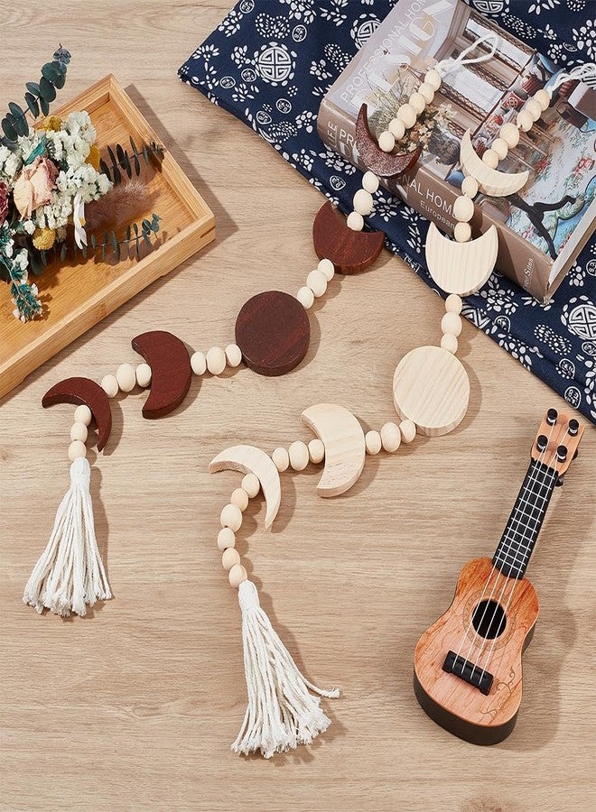 BEUNITONE 2 PCS Moon Phase Wood Beaded Wall Hanging with Tassel,Phases of The Moon,Bohemian Wooden Bead Home Wall Decor Art for Girls Bedroom Living Room Accessories Length 78cm,Brown and Wood Color - Image 5